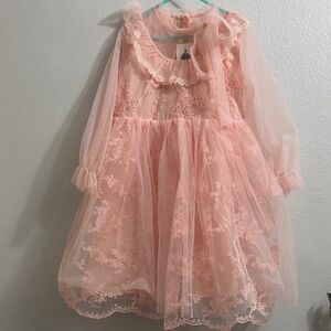Pink Lace Long Sleeve Dress Victorian style babydoll